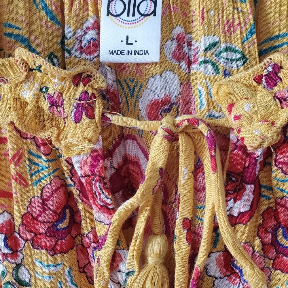Bila Yellow Floral Ruffled Shell/Tank Size Large - Picture 5 of 7
